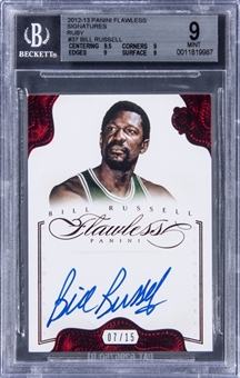 2012-13 Panini Flawless Signatures Ruby #37 Bill Russell Signed Card (#07/15) - BGS MINT 9/BGS 10
